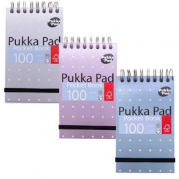 Jegyzetfüzet, A7, spirálozott, vonalas, 50 lap, PUKKA PAD "Metallic Pocket Book", vegyes színek